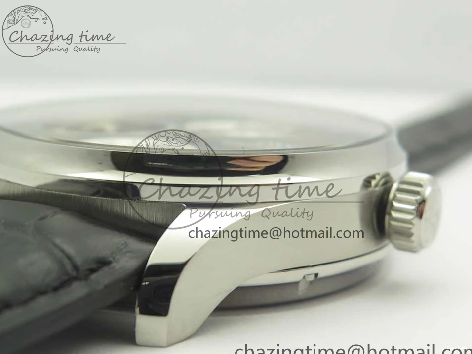 MIROTIME 0714 Popular Portuguese Flying Tourbillon SS Gray Dial 2 Sub Dials on Black Leather Strap 7159